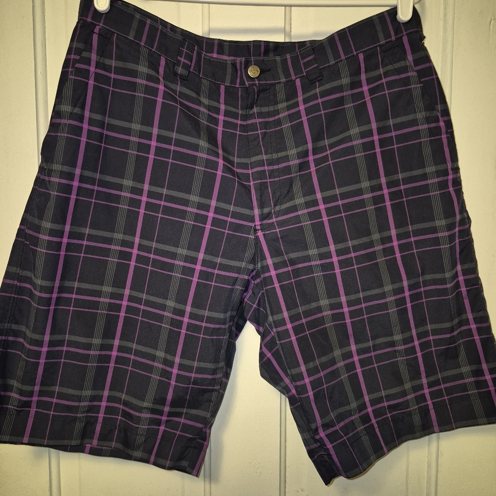 Calloway Shorts Mens Size 34 Golf Flat Lightweight Purple Plaid Loops Bermuda